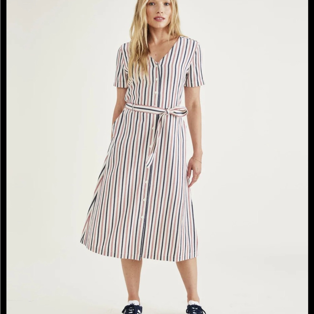 Dockers Blue and Red Buttoned Midi Sundress